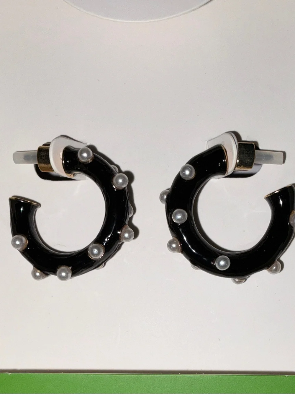 kate spade Black Hoop Earrings with Pearl Accents